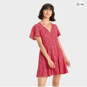 NWT size M Universal Thread red stars and paisley Mini Dress. Button flair